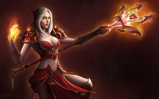 wow, blood elf, посох, World of warcraft, огонь, эльфийка, маг